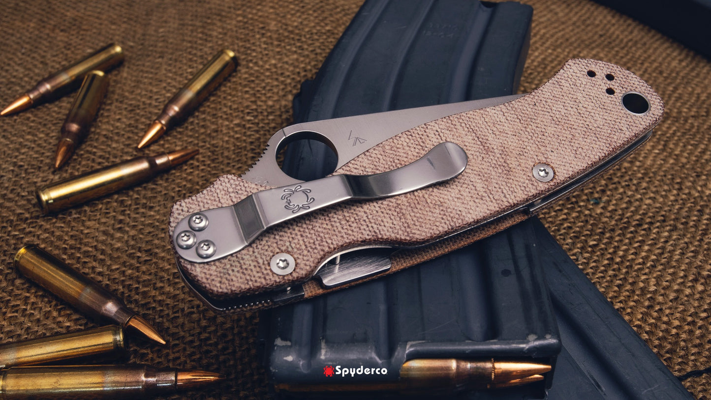 Spyderco ParaMilitary 2 3.47" CPM Cru-Wear Brown Canvas Micarta Folding Knife C81MPCW2