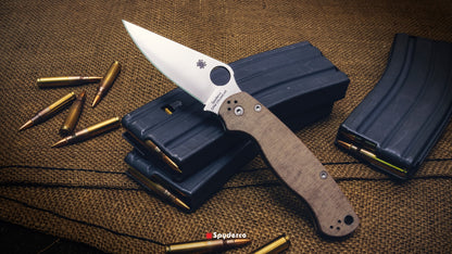 Spyderco ParaMilitary 2 3.47" CPM Cru-Wear Brown Canvas Micarta Folding Knife C81MPCW2
