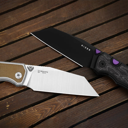Kizer Wharning 3.4" S45VN Brown Norplex UltreX Micarta Aluminium Button-Lock Folding Knife 3738A1