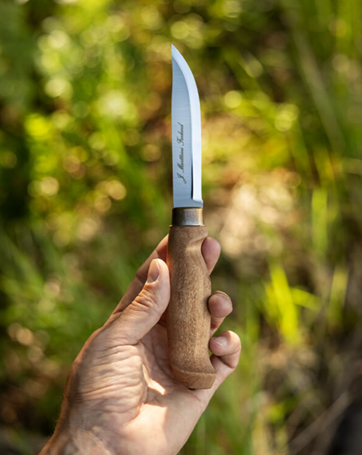Marttiini Lumberjack Stainless 4.33" Stained Birch Puukko Knife with Leather Sheath
