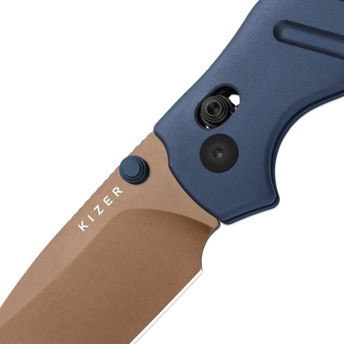 Kizer Sheepdog C01C 2.95" Elmax Sunset Metal PVD Blue Aluminium Clutch-Lock Folding Knife Ki3488.29CDA1