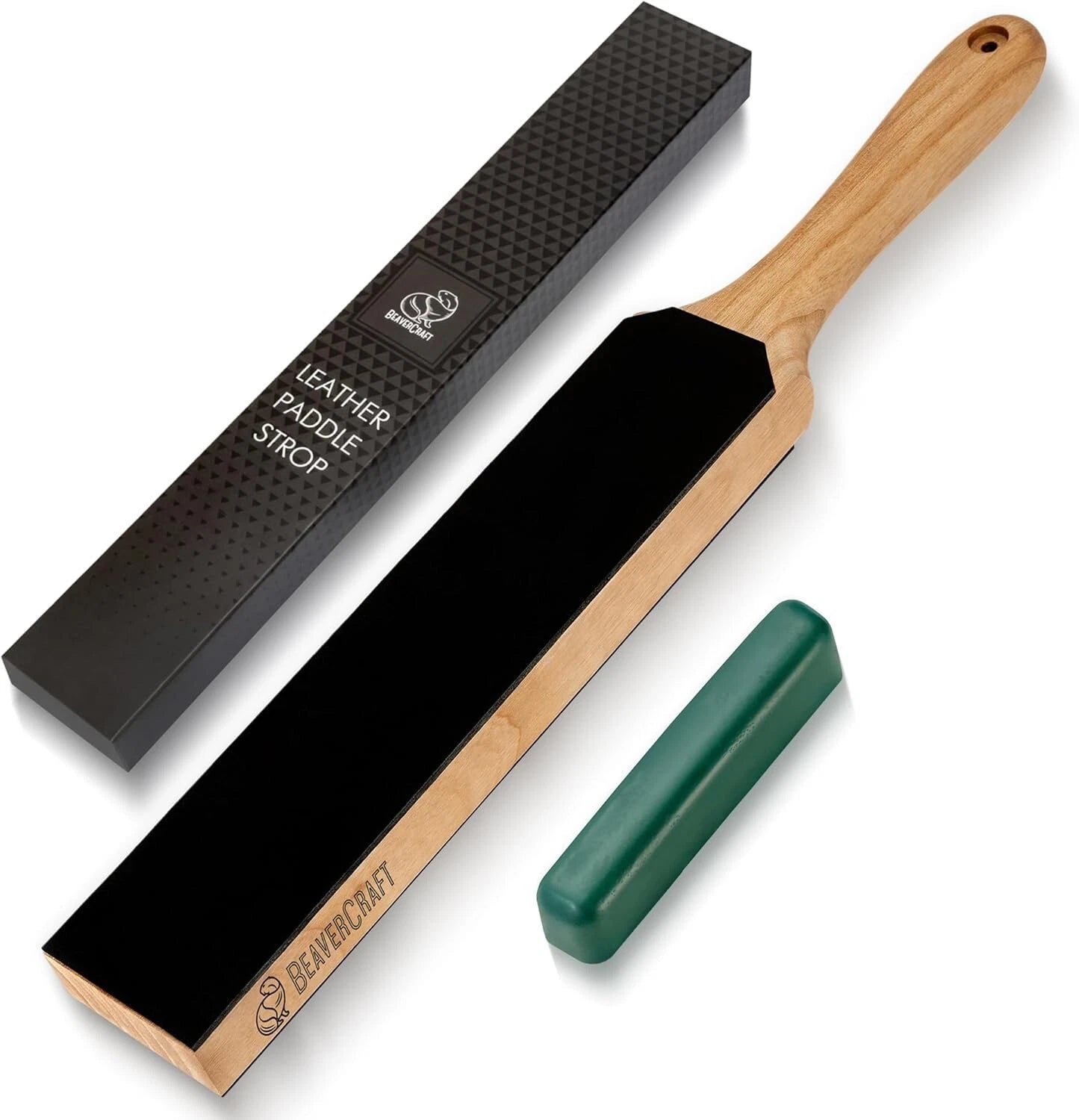 BeaverCraft Double-Sided Leather Paddle Strop with Polishing Compound LS6P1 - Made in Europe