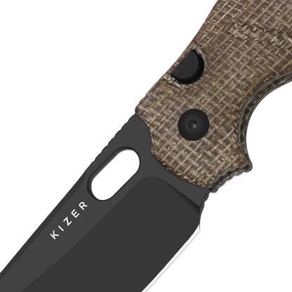 Kizer Sheepdog C01C 2.95" Elmax DLC Ultra Brown Norplex UltreX Micarta Button-Lock Folding Knife Ki3488.29BSA2