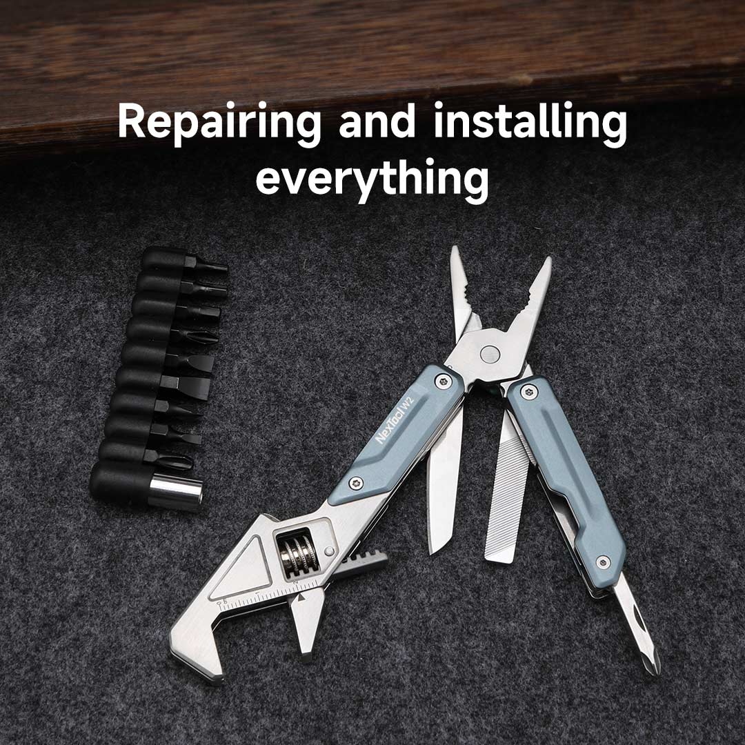 NexTool Light Wrench W2 Blue Multi-Tool Pliers 8 Functions with Pouch and Bit Kit