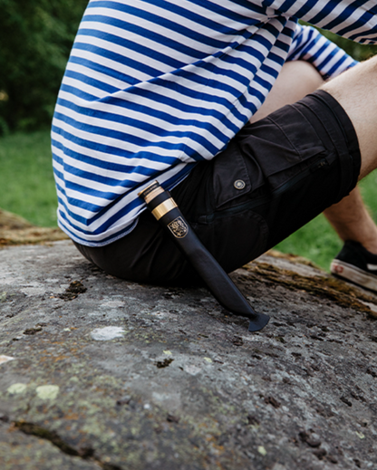 Marttiini Suomi-Finland 4.33" Curly Birch Puukko Knife with Leather Sheath