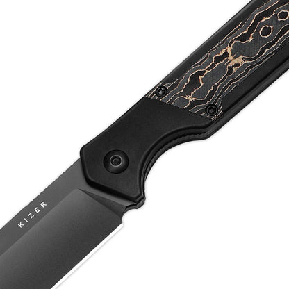 Kizer Militaw Fixed Blade 3.85" S35VN Aluminium Gold Camo Fat Carbon Knife 1067A1