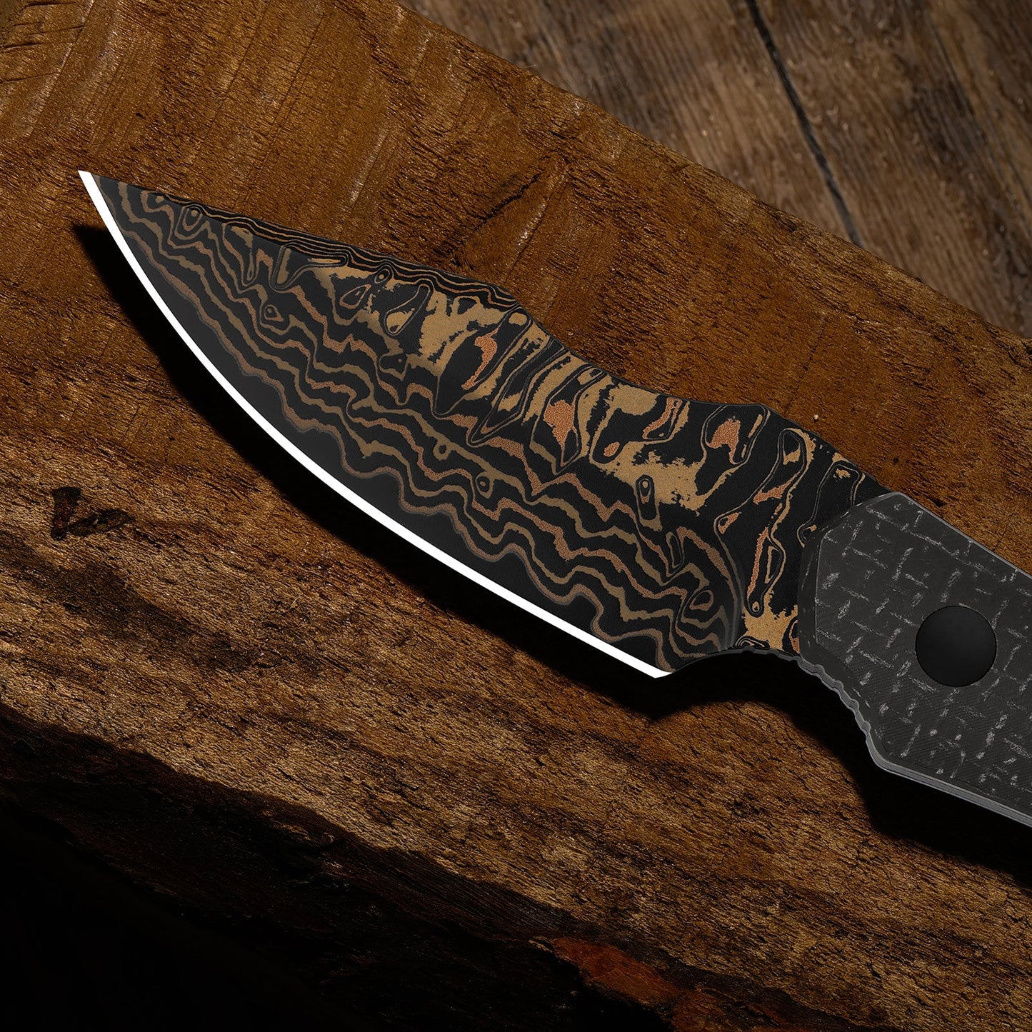 Kizer Bone 3.23" Copper Damascus Micarta Fixed Blade Knife by Maverick Customs 1122A2