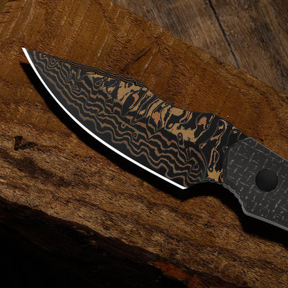 Kizer Bone 3.23" Copper Damascus Micarta Fixed Blade Knife by Maverick Customs 1122A2