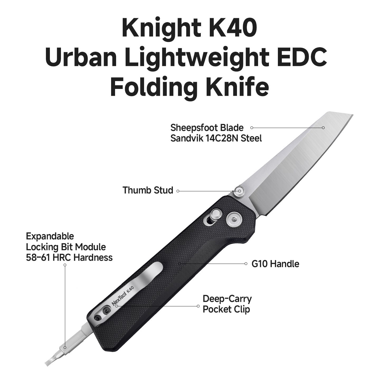NexTool Knight K40 3" Sandvik 14C28N Axis-Lock G10 Folding Knife Multi-Tool