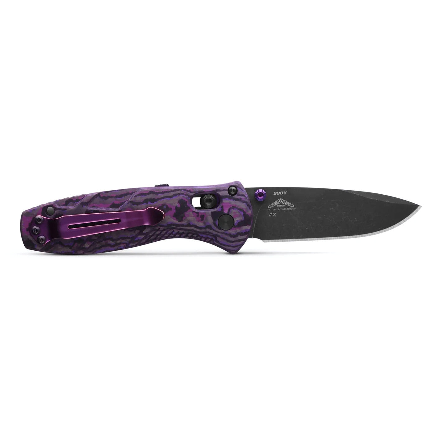 Benchmade 585BK-251 Osborne Mini Barrage Limited Gold Class 2.91" CPM-S90V DLC Purple Haze Fat Carbon A/O Folding Knife