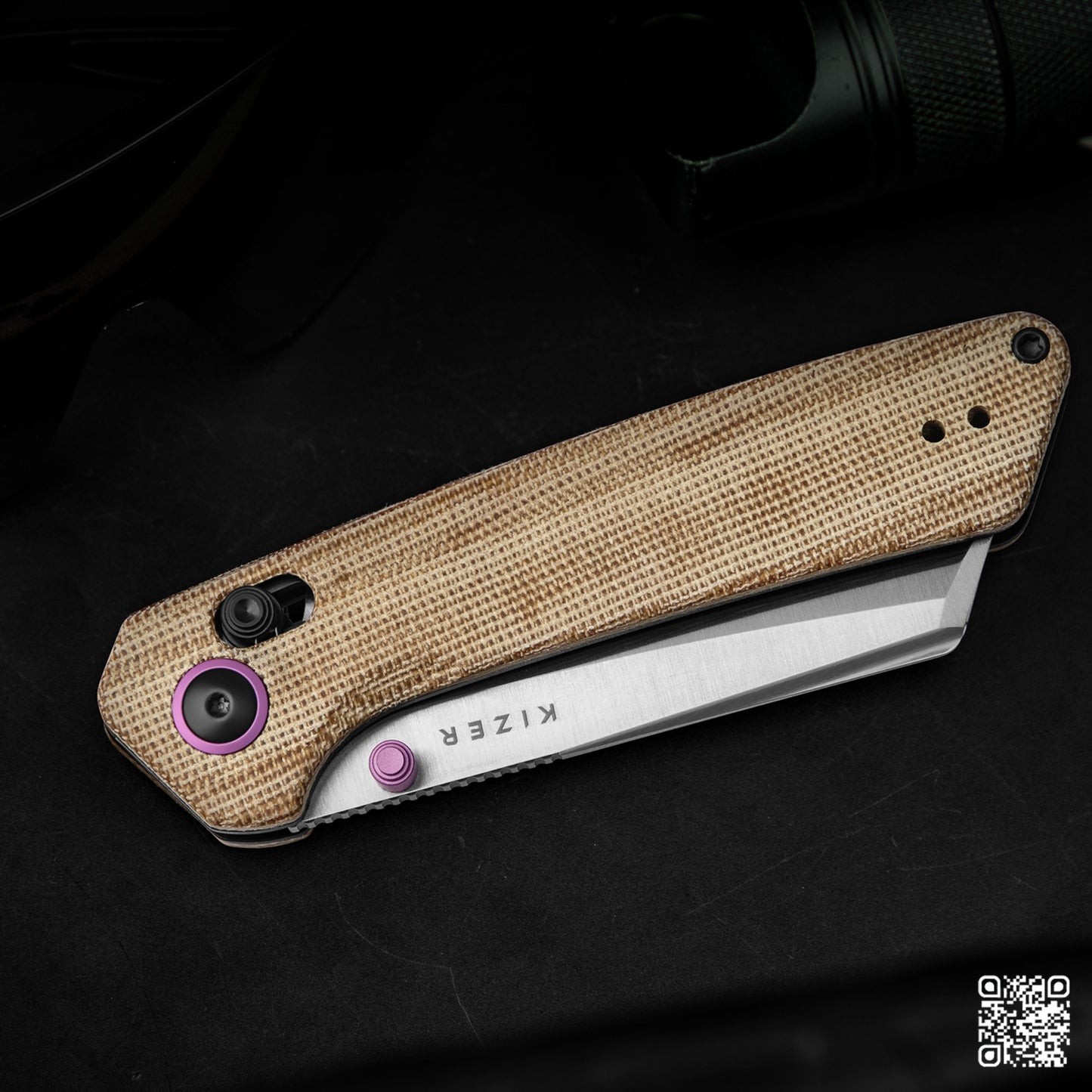 Kizer Madrac Clutch-Lock 3.06" Nitro-V Brown Micarta Folding Knife V3693A2