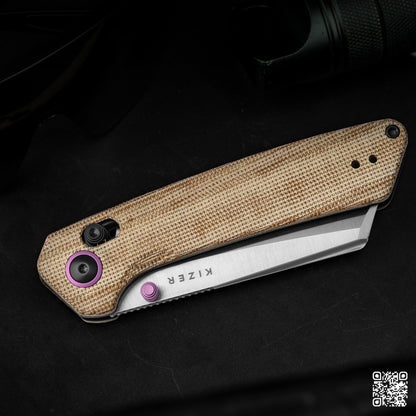 Kizer Madrac Clutch-Lock 3.06" Nitro-V Brown Micarta Folding Knife V3693A2