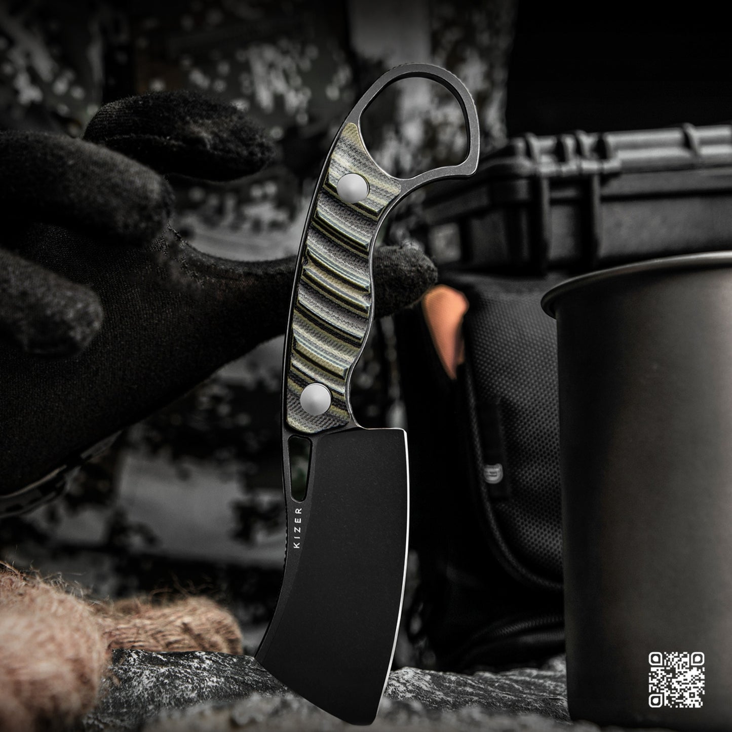 Kizer Little Rhino 2.72" D2 Olive Green Black G10 Fixed Blade Knife 1065A3