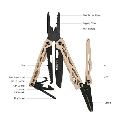 NexTool Camper Pliers CP10 Multi-Tool 12 Functions with Fire Starter and Pouch