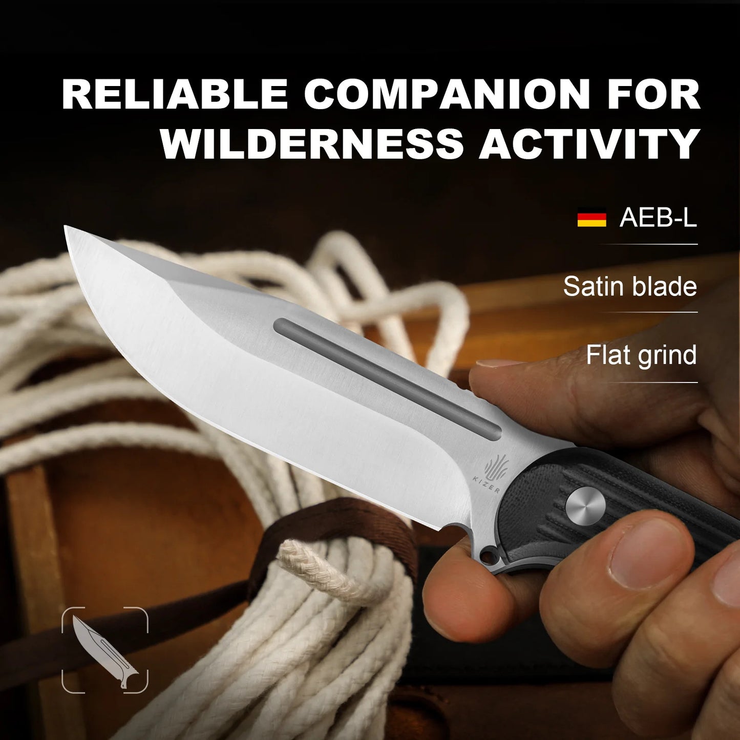 Kizer Ursa Major 4.43" AEB-L Black G10 Fixed Blade Knife 1082A1