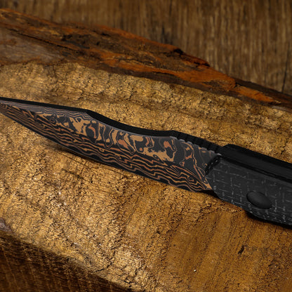 Kizer Bone 3.23" Copper Damascus Micarta Fixed Blade Knife by Maverick Customs 1122A2