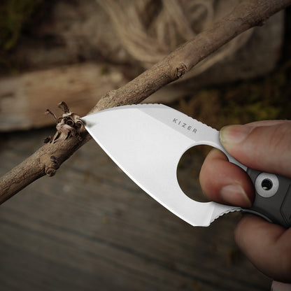 Kizer Nightjar 2.94" Aichi AUS-10 Gray Aluminium Fixed Blade Knife by Black Bird Blades 1114A2