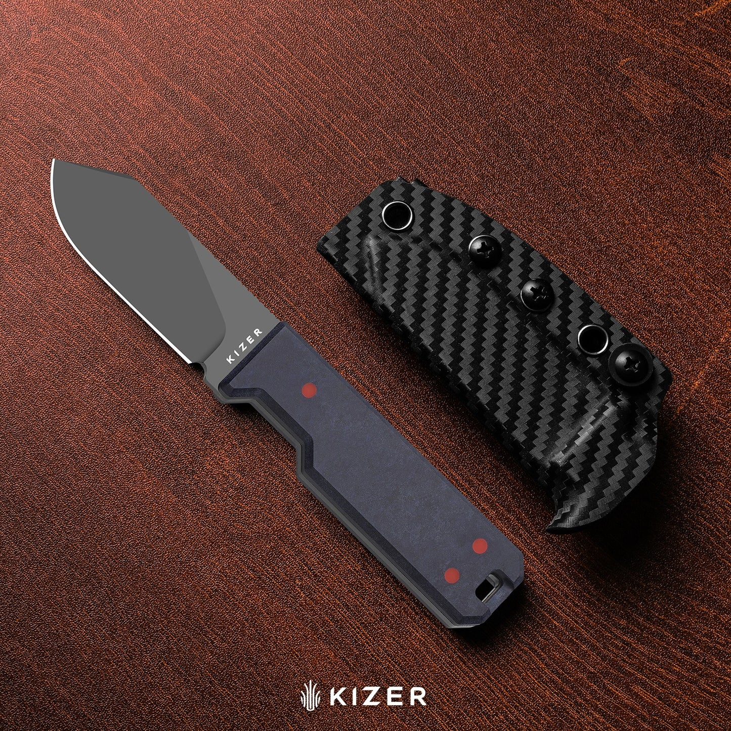 Kizer Abrams 3.12" CPM 3V Richlite Carbon Waves Fixed Blade Knife by Jordan Scolman 1133A1