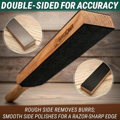 BeaverCraft Double-Sided Leather Paddle Strop with Polishing Compound LS6P1 - Made in Europe