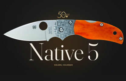 Spyderco Native 5 50th Anniversary 2.98" S90V Amber Bone Mosaic Damascus Folding Knife C41BA50TH