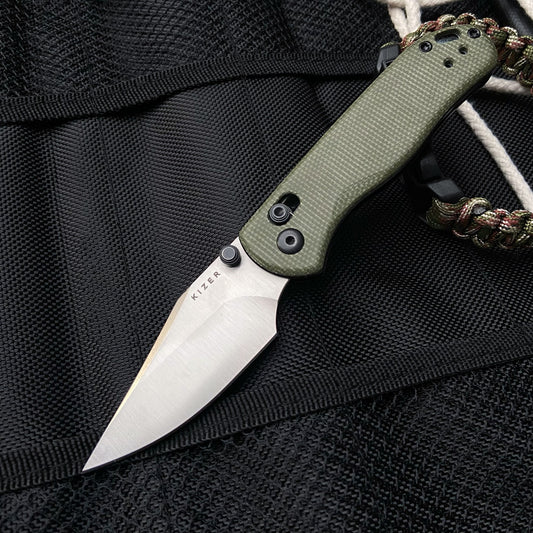 Kizer Drop Bear 2 Clutch-Lock 2.85" Nitro-V Green Micarta Clip-Point Folding Knife V3619.2KC1