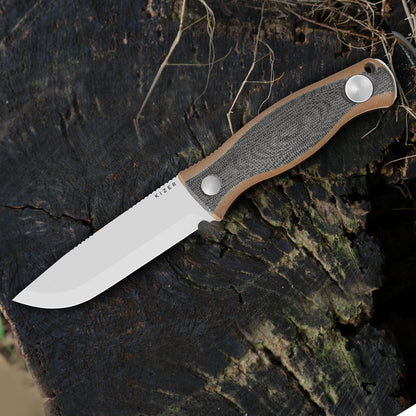 Kizer Polaris 4.23" AEB-L Scandi Grind Black/Brown Micarta G10 Fixed Blade Knife 1100A1