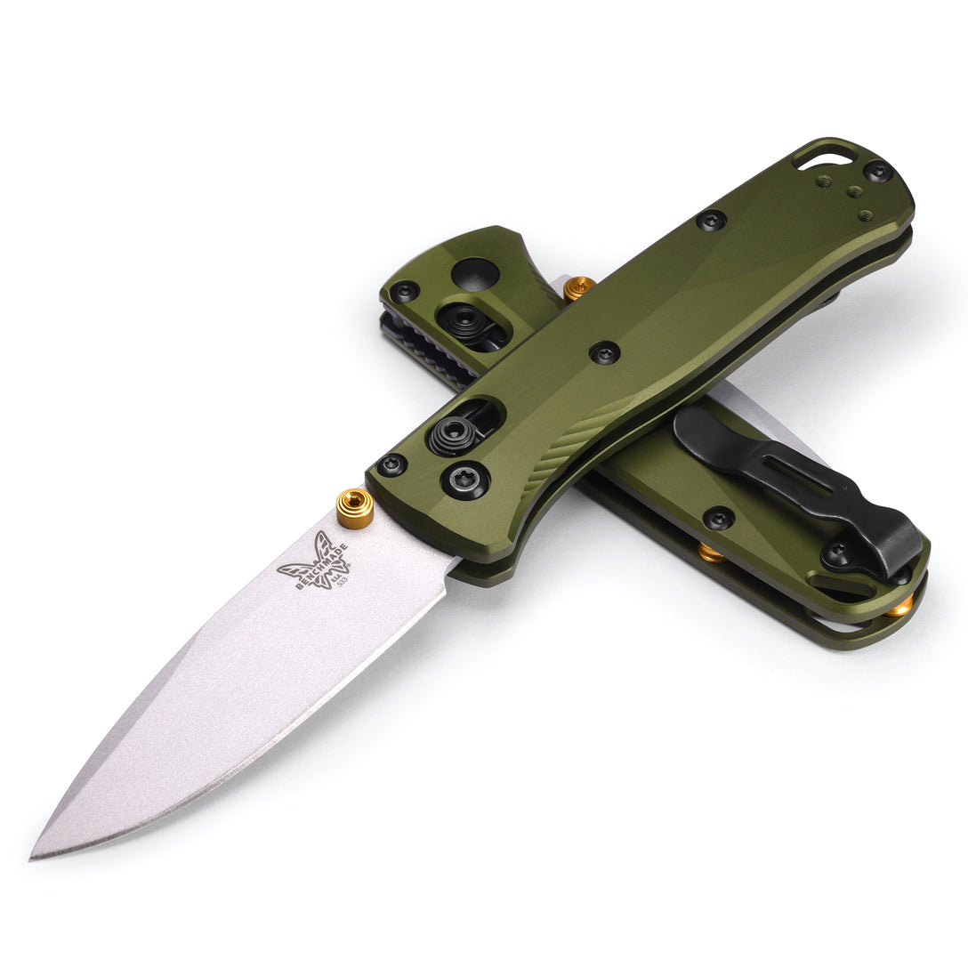 Benchmade 533SL-10 Mini Bugout 2.82" S90V Crushed Silver Cerakote Woodland Green Aluminium Folding Knife