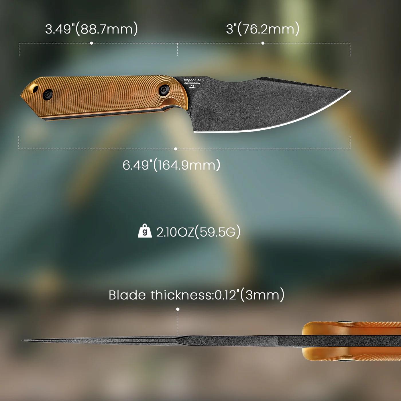 Kizer Harpoon Mini 3" Black 3V PEI Ultem Fixed Blade Knife by Maverick Customs 1040S5