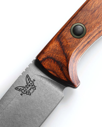 Benchmade 15650 SlipRidge Fixed 3.7" Magnacut Stabilized Wood Handle Fixed Blade Knife with OD Green Sheath