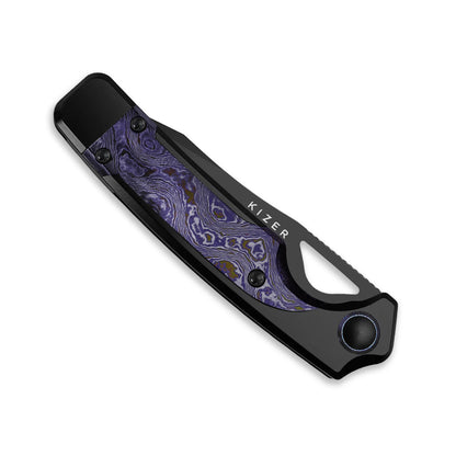 Kizer Ara 3.09" CPM Cruwear DLC Black Titanium Purple Timascus Folding Knife by Jonathan Styles x Paul Munko Ki3729A4
