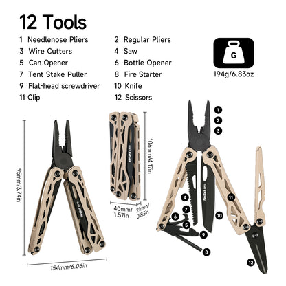 NexTool Camper Pliers CP10 Multi-Tool 12 Functions with Fire Starter and Pouch