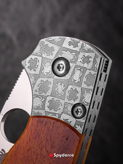Spyderco Native 5 50th Anniversary 2.98" S90V Amber Bone Mosaic Damascus Folding Knife C41BA50TH