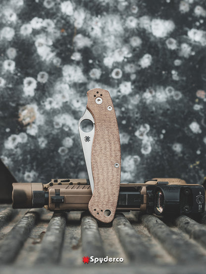 Spyderco Military 2 4" CPM Cru-Wear Brown Canvas Micarta Folding Knife C36MPCW2