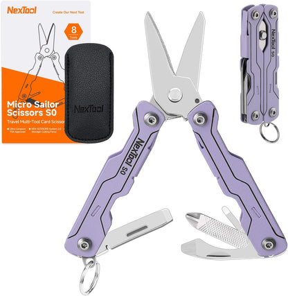 NexTool Micro Sailor Scissors S0 Purple Bladeless Slim Keychain Multi-Tool 8 Functions NE20417D
