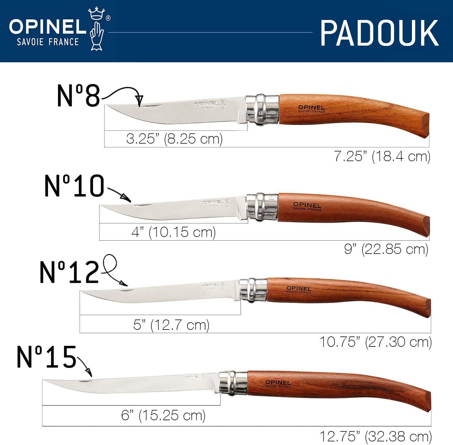 Opinel No.15 Slim Padouk 5.9" Stainless Folding Fillet Knife - Made in France
