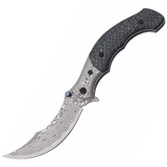 CRKT Ritual Compact 3.33" Damascus Carbon Fiber Folding Knife by Alan Folts