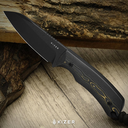 Kizer Field Mouse 2.75" 3V FatCarbon Camo Gold Fixed Blade Knife 1135A1