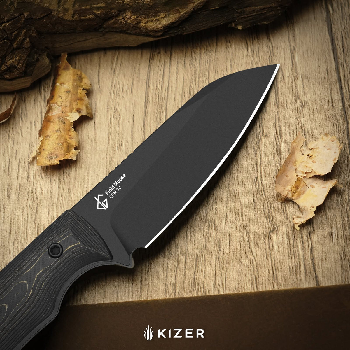 Kizer Field Mouse 2.75" 3V FatCarbon Camo Gold Fixed Blade Knife 1135A1