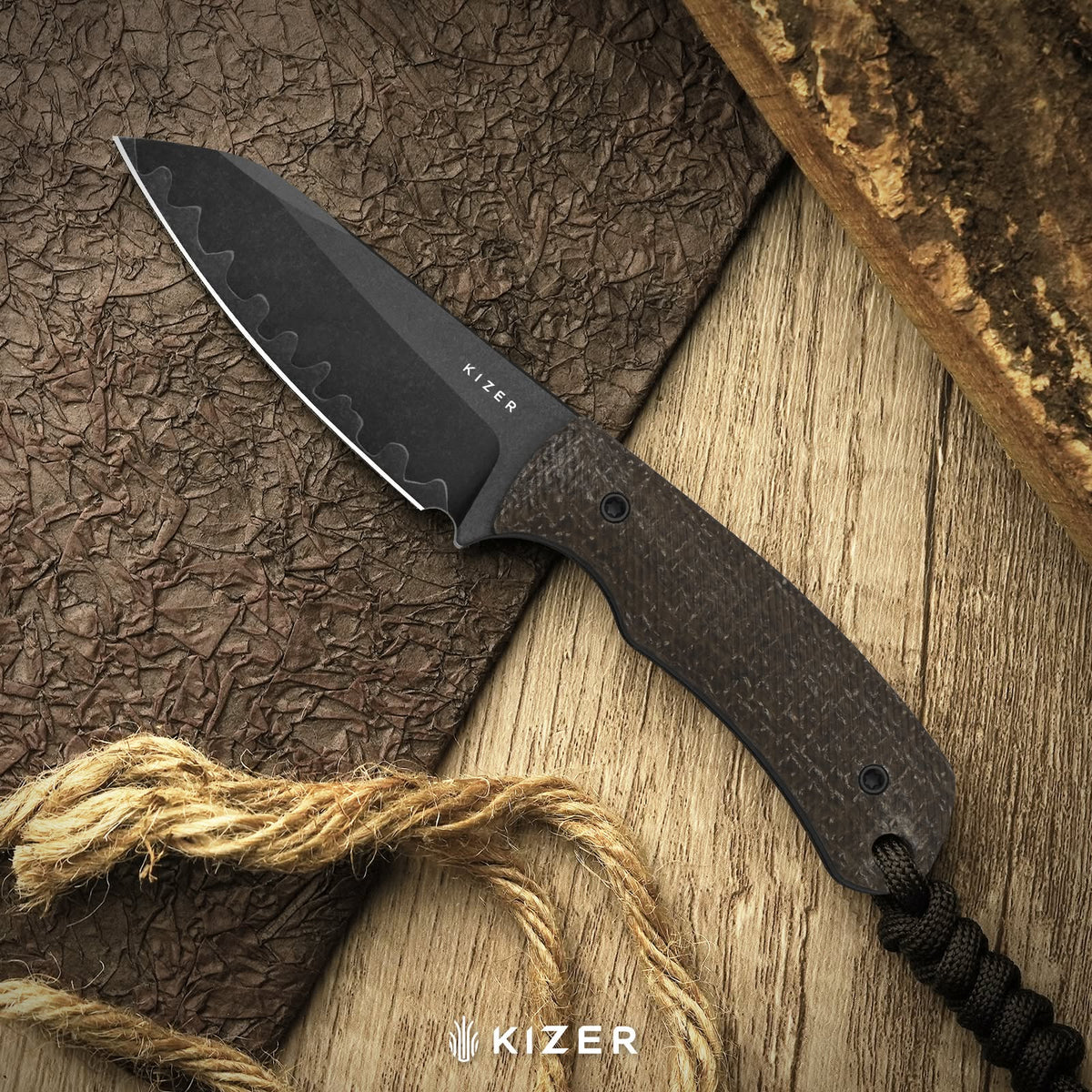 Kizer Field Mouse 2.75" 3-Layer Composite Steel GID Canvas Micarta Fixed Blade Knife 1135A2