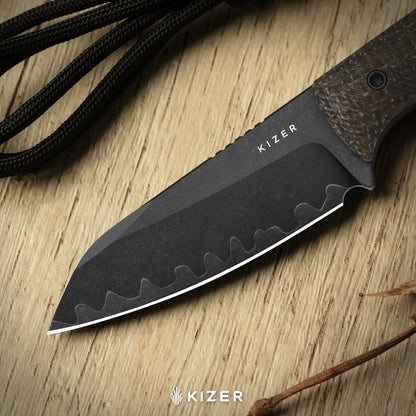 Kizer Field Mouse 2.75" 3-Layer Composite Steel GID Canvas Micarta Fixed Blade Knife 1135A2