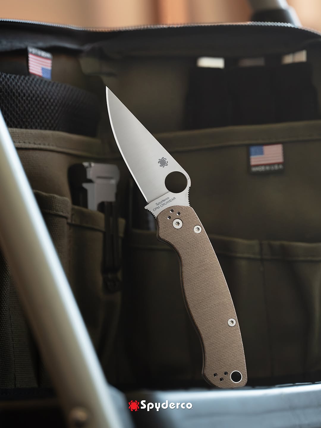 Spyderco ParaMilitary 2 3.47" CPM Cru-Wear Brown Canvas Micarta Folding Knife C81MPCW2