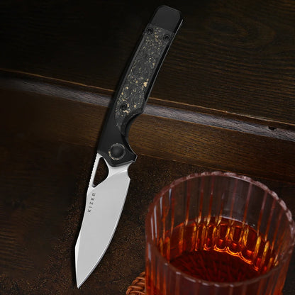 Kizer Ara 3.09" S45VN Carbon Fiber Gold Flake Titanium Folding Knife by Jonathan Styles x Paul Munko Ki3729A1