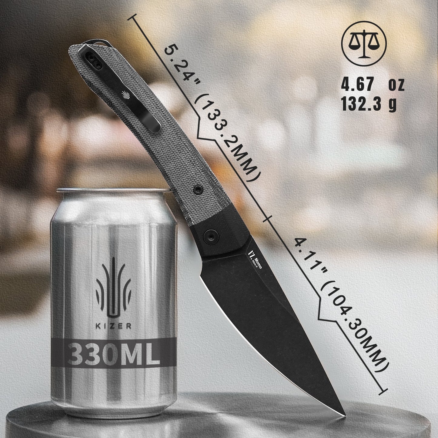 Kizer Momo 4.11" Nitro-V G10 Micarta Folding Knife by Vladimir Legachev V4663A1