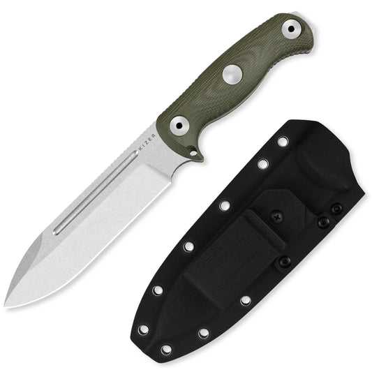 Kizer Drop Bear Fix 7 6.51" AEB-L Green Micarta Fixed Blade Knife 1103A1