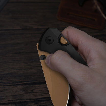 Kizer T1 BD 3.2" Elmax Sunset Metal PVD Titanium Button-Lock Folding Knife by Uli Hennicke 3490.2BDA2