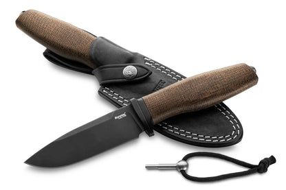 LionSteel Acha 4.21" M390 Black PVD Stonewashed Green Burlap Micarta Fixed Blade Knife AH B BLG