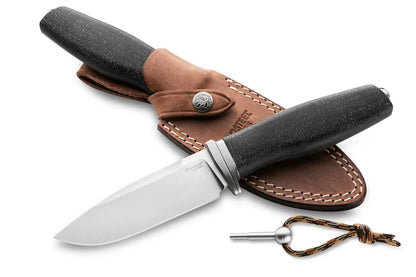 LionSteel Acha 4.21" M390 Satin Black Burlap Micarta Fixed Blade Knife AH BLB