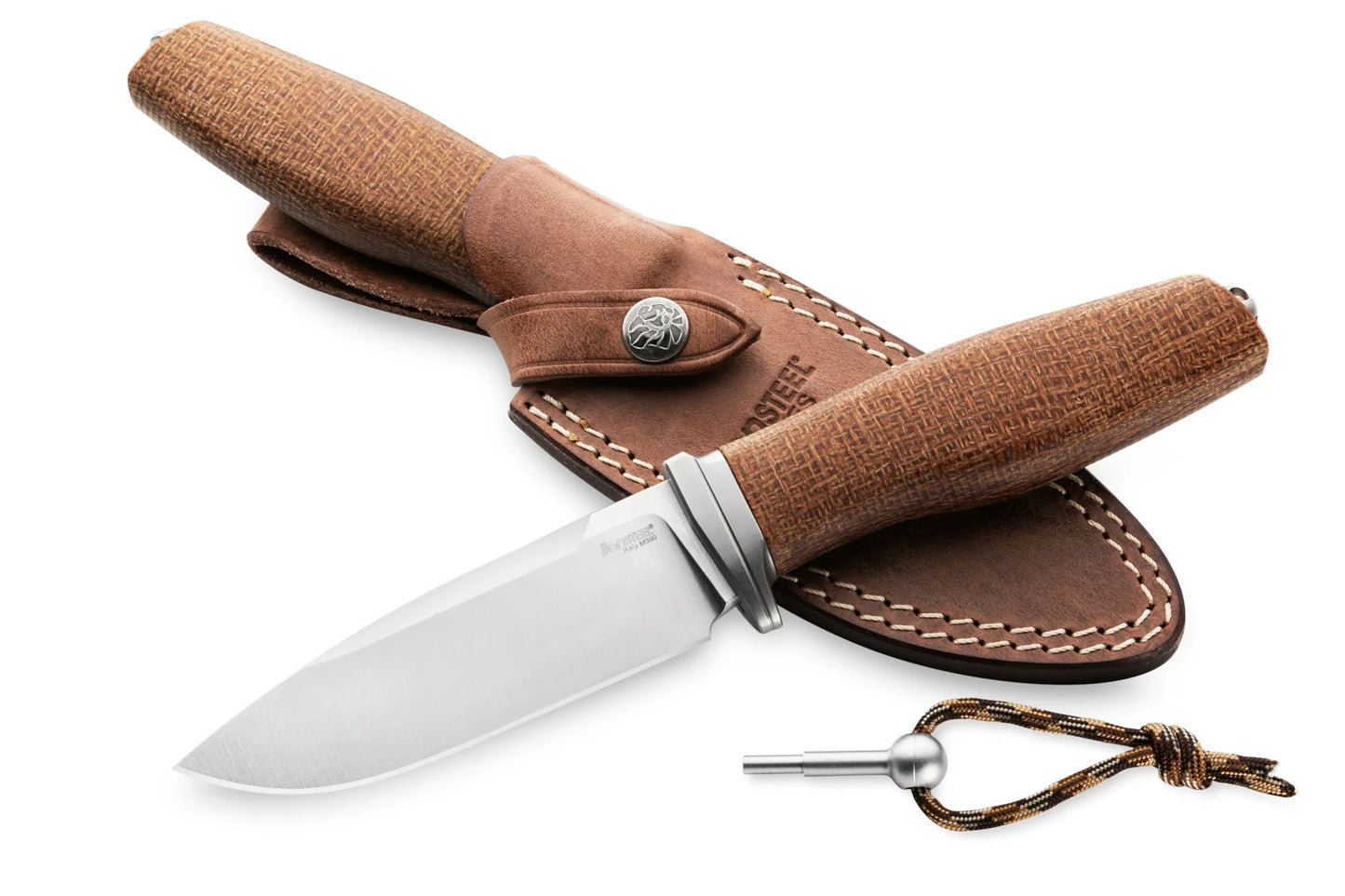 LionSteel Acha 4.21" M390 Satin Natural Burlap Micarta Fixed Blade Knife AH BLN