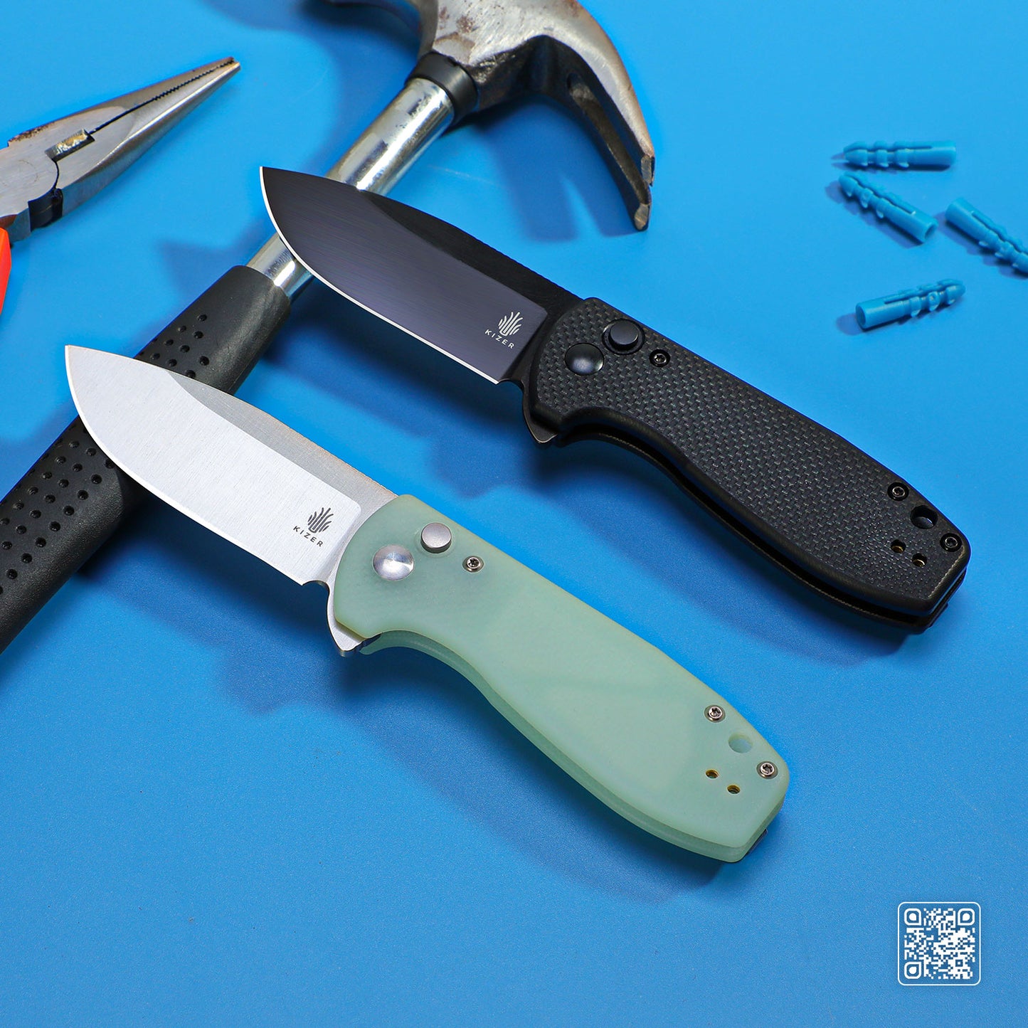 Kizer Amicus 2.95" Black 9Cr18MoV G10 Button-Lock Folding Knife L3002A1