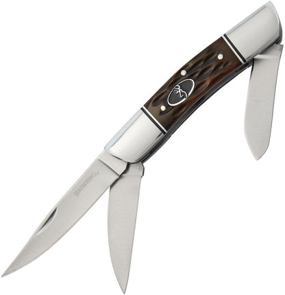 Browning Three Blade Folder 8Cr13MoV Brown Jigged Bone Handle Folding Knife